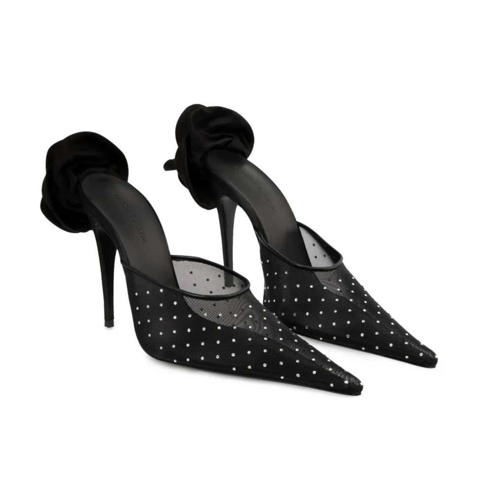 Magda Butrym 110mm Flower-Detail Crystal-Embellished Mesh Pointed Mules Black 40